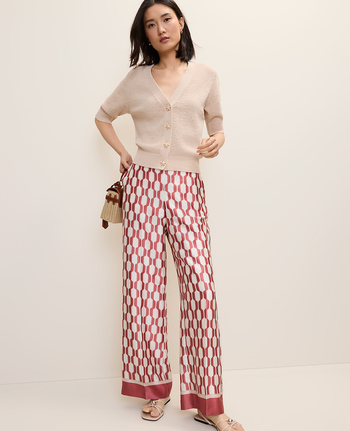 The Wide-Leg Pant in Satin Geo Print | Ann Taylor