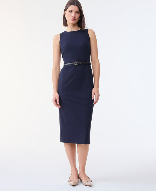 The Belted Crew Neck Sheath Dress in Seasonless Stretch | Ann Taylor