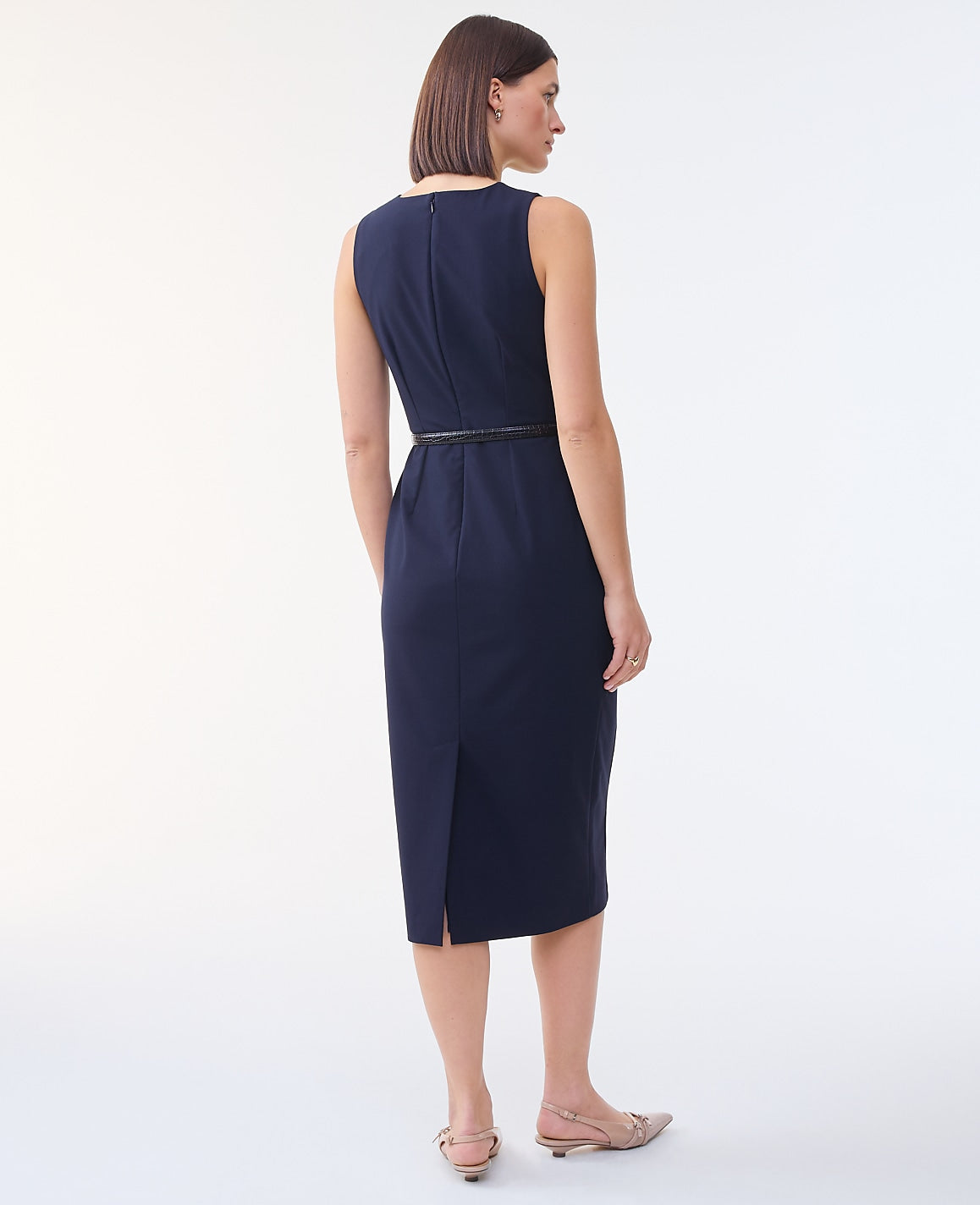 The Belted Crew Neck Sheath Dress in Seasonless Stretch | Ann Taylor