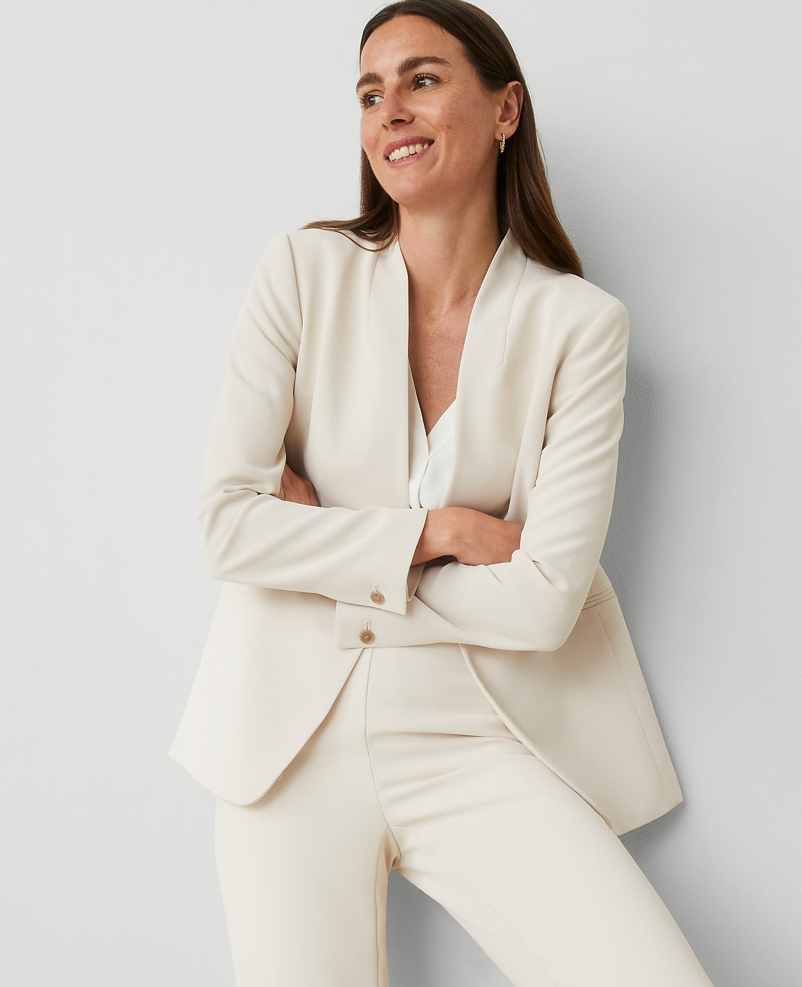 The Long Collarless Blazer in Fluid Crepe | Ann Taylor