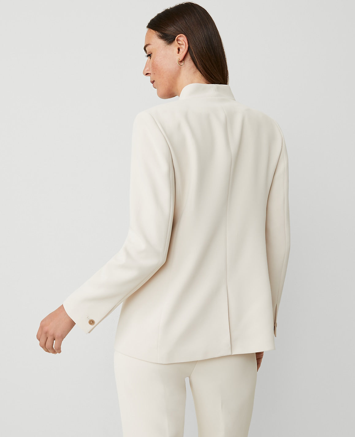 The Long Collarless Blazer in Fluid Crepe | Ann Taylor