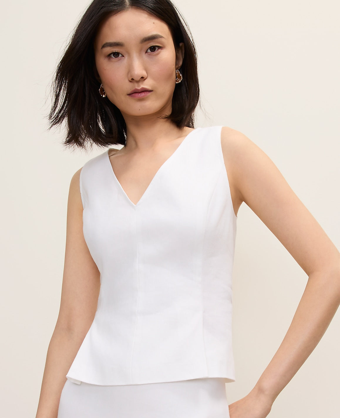 V-Neck Peplum Top in Linen Blend | Ann Taylor