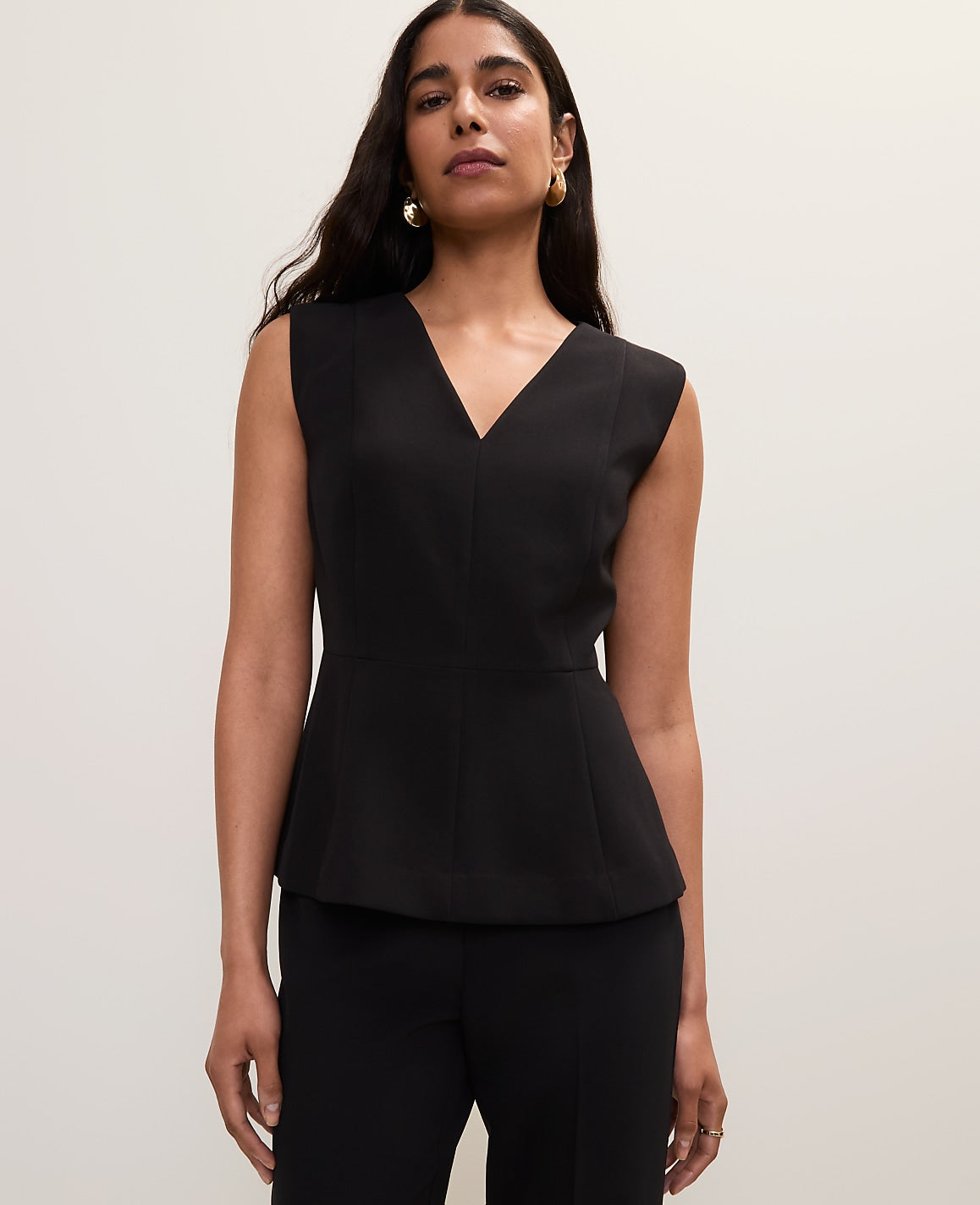 V-Neck Peplum Vest in Fluid Crepe | Ann Taylor