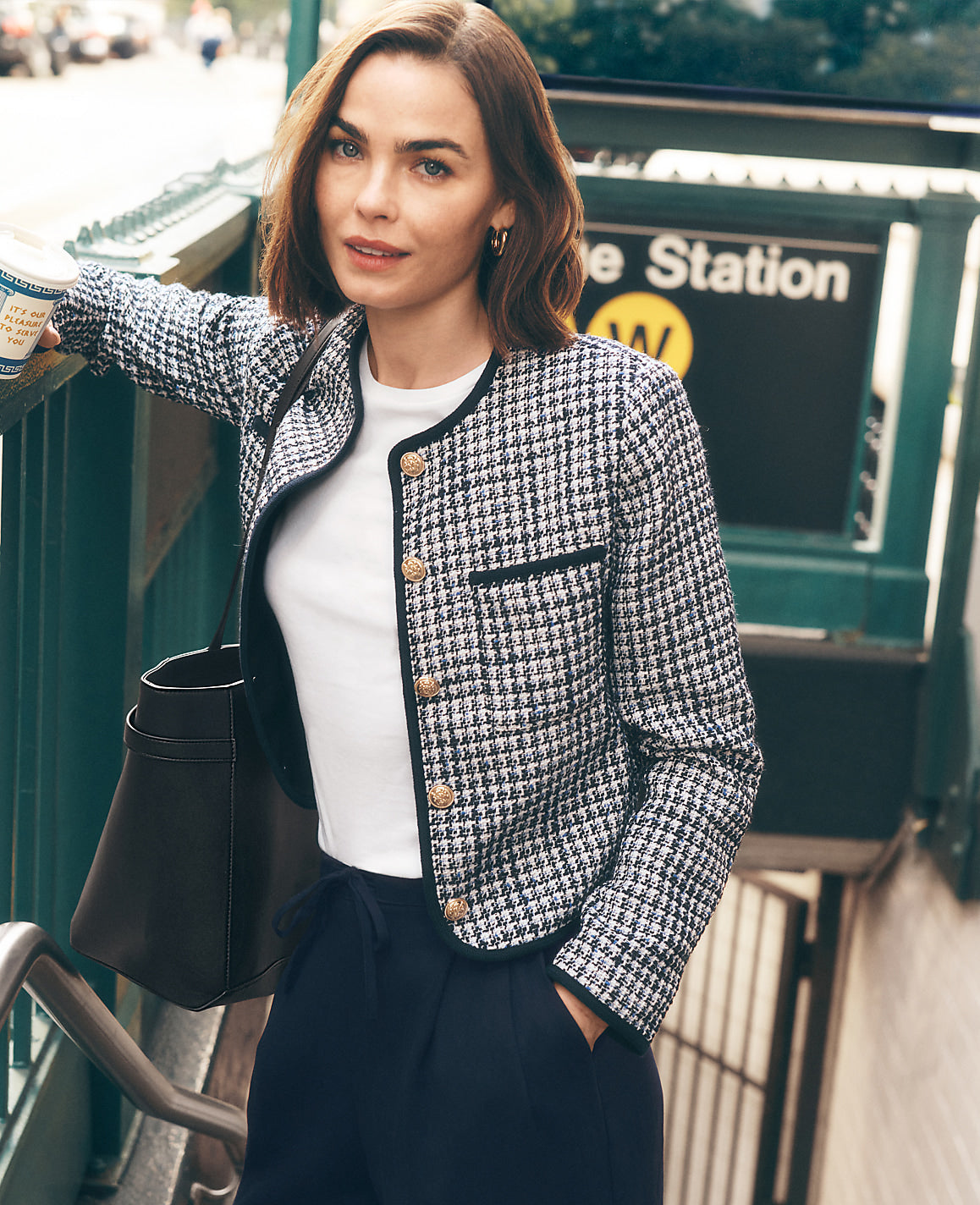 Weekend Tweed Crew Neck Jacket | Ann Taylor