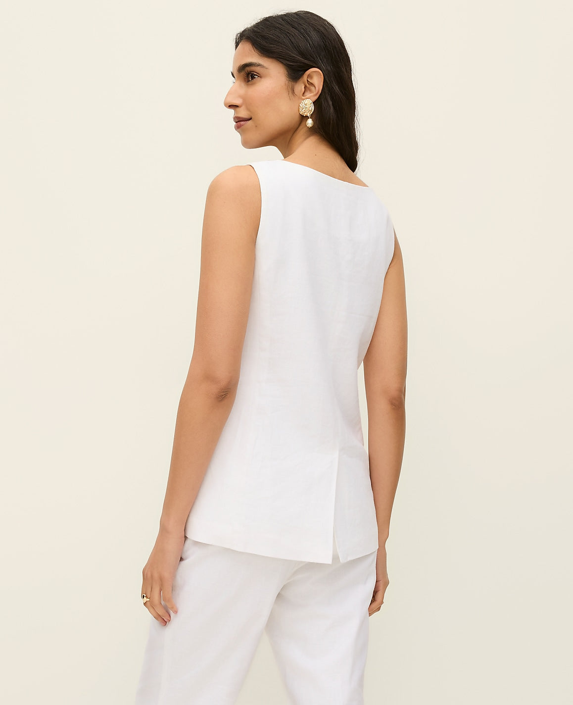 The Long Crew Neck Vest in Linen Blend | Ann Taylor