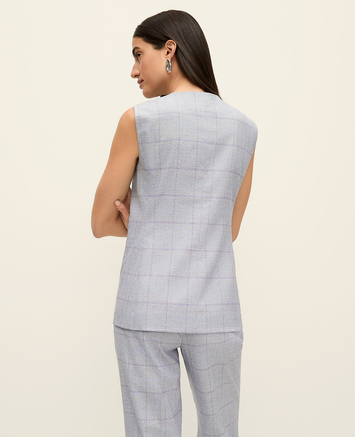 The Long Crew Neck Vest in Plaid | Ann Taylor