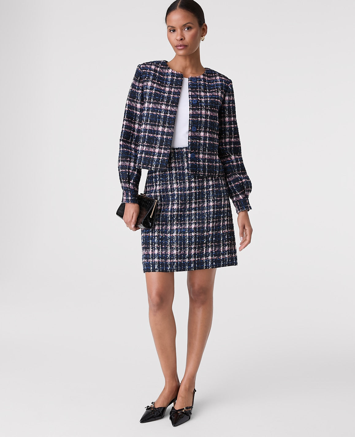 The Crew Neck Jacket in Plaid Tweed | Ann Taylor