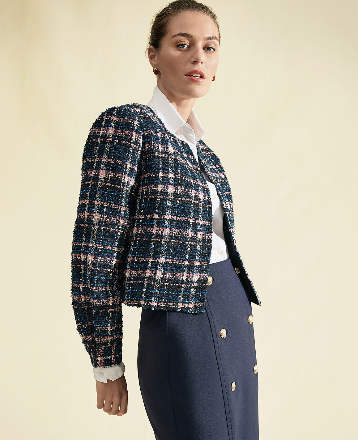 The Crew Neck Jacket in Plaid Tweed | Ann Taylor