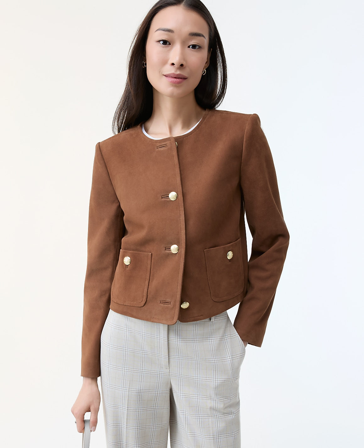 The Crew Neck Jacket in Suede | Ann Taylor