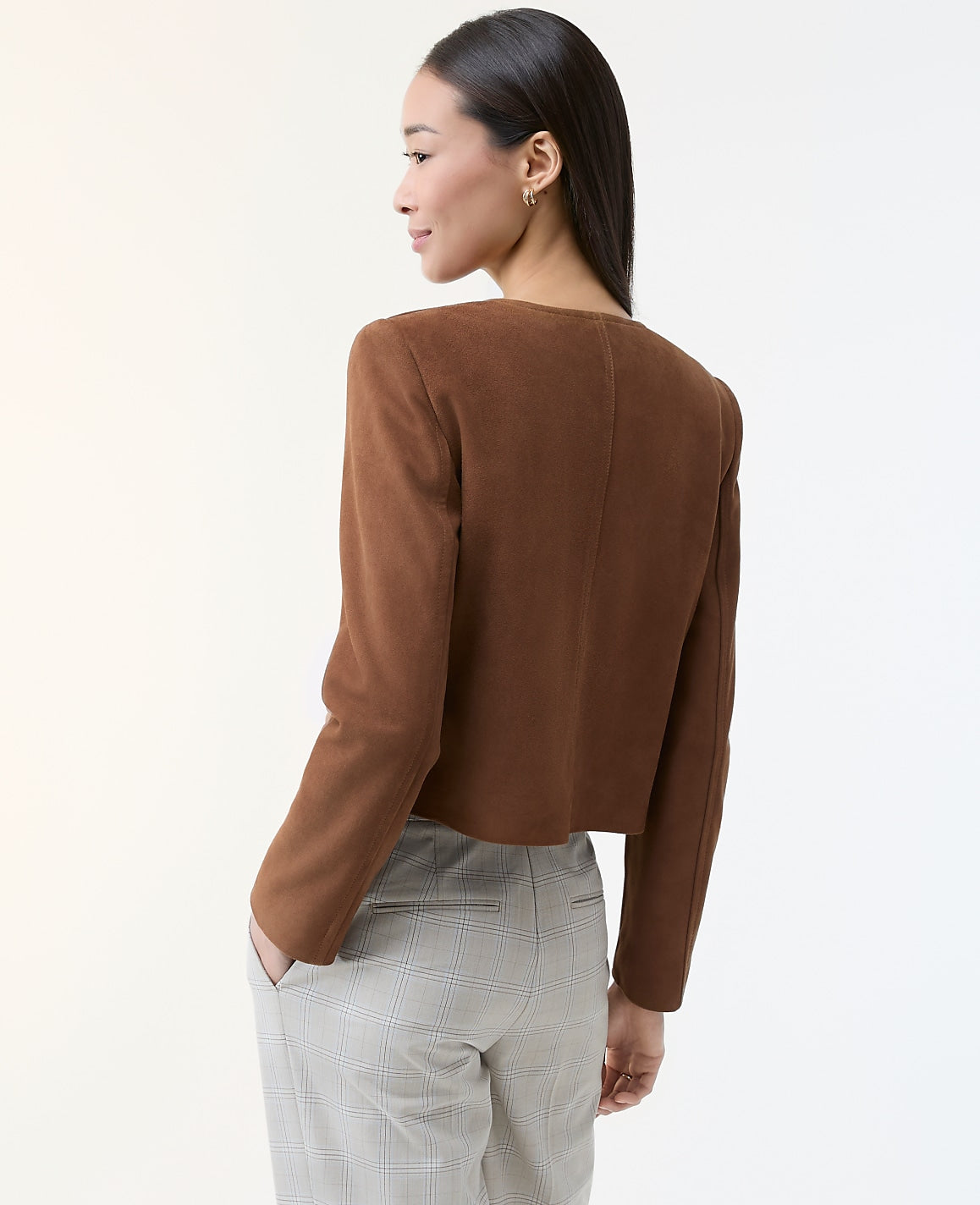 The Crew Neck Jacket in Suede | Ann Taylor