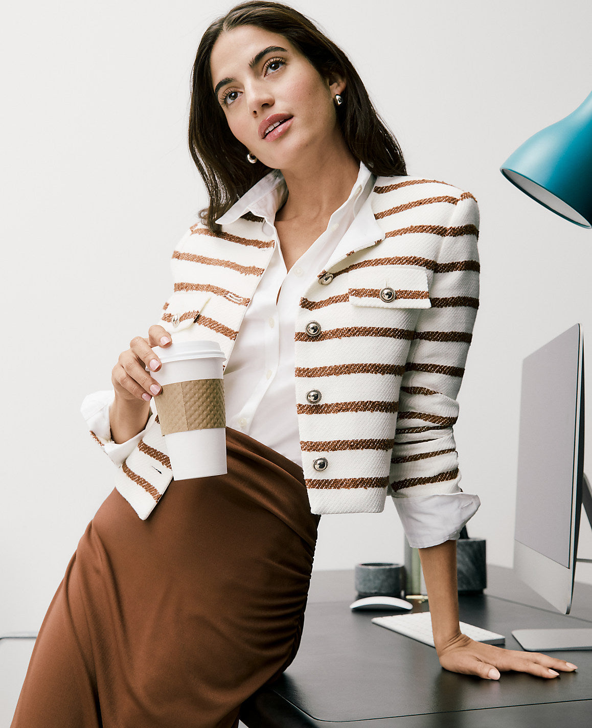 The Crew Neck Jacket in Striped Tweed | Ann Taylor