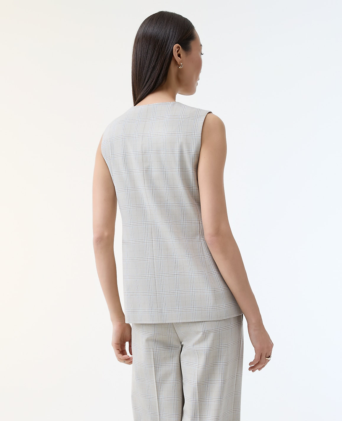 The Long Crew Neck Vest in Plaid | Ann Taylor