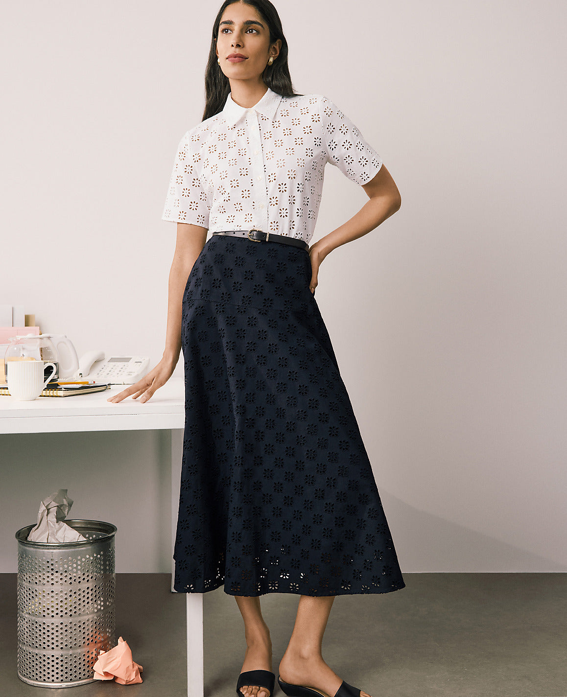 Eyelet Full Midi Skirt | Ann Taylor