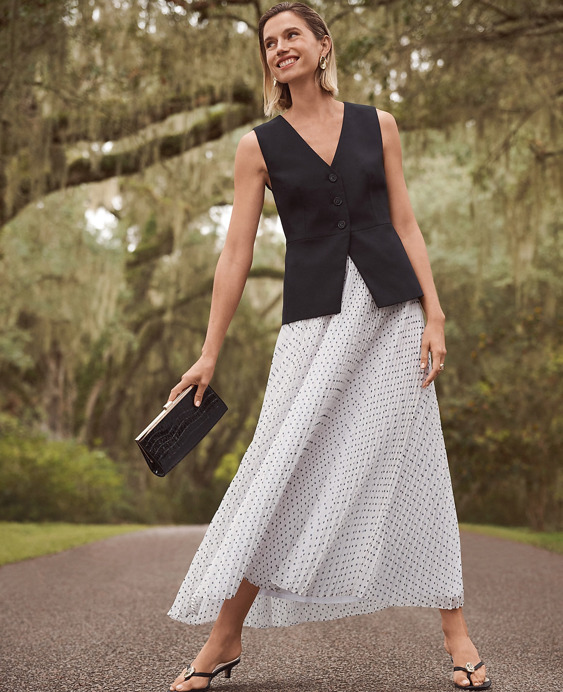 Polka Dot Chiffon Midi Skirt | Ann Taylor