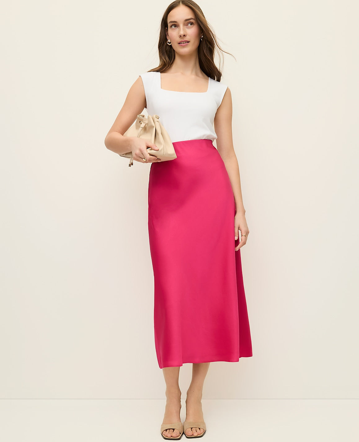 Satin Bias Midi Slip Skirt | Ann Taylor