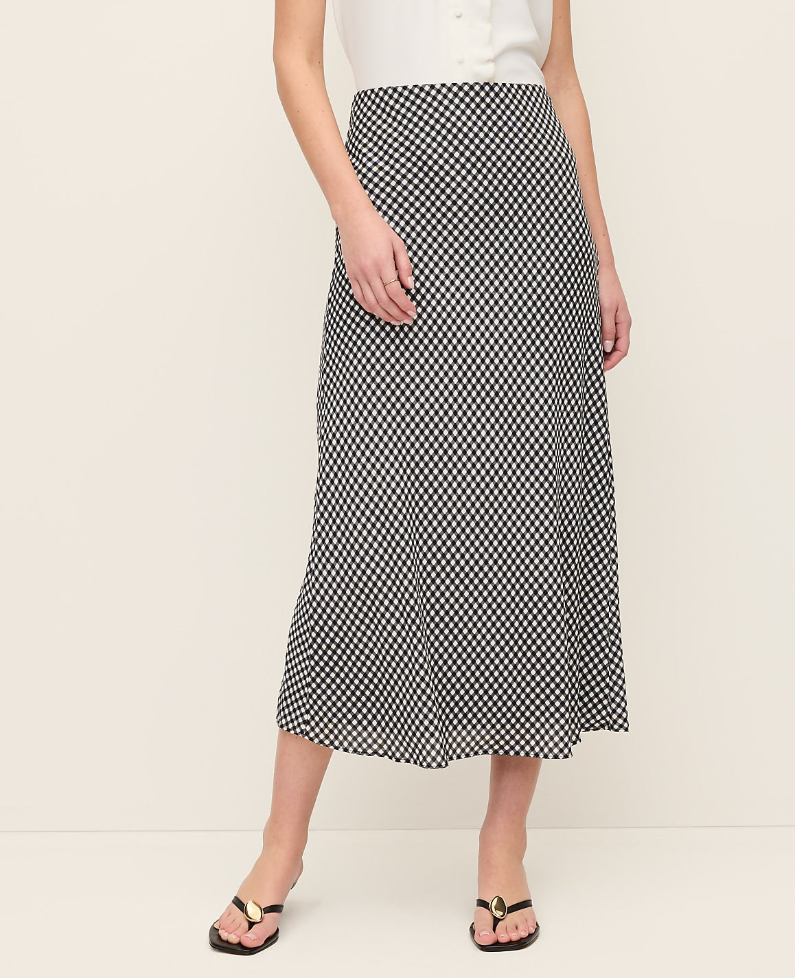 Gingham Bias Midi Slip Skirt | Ann Taylor