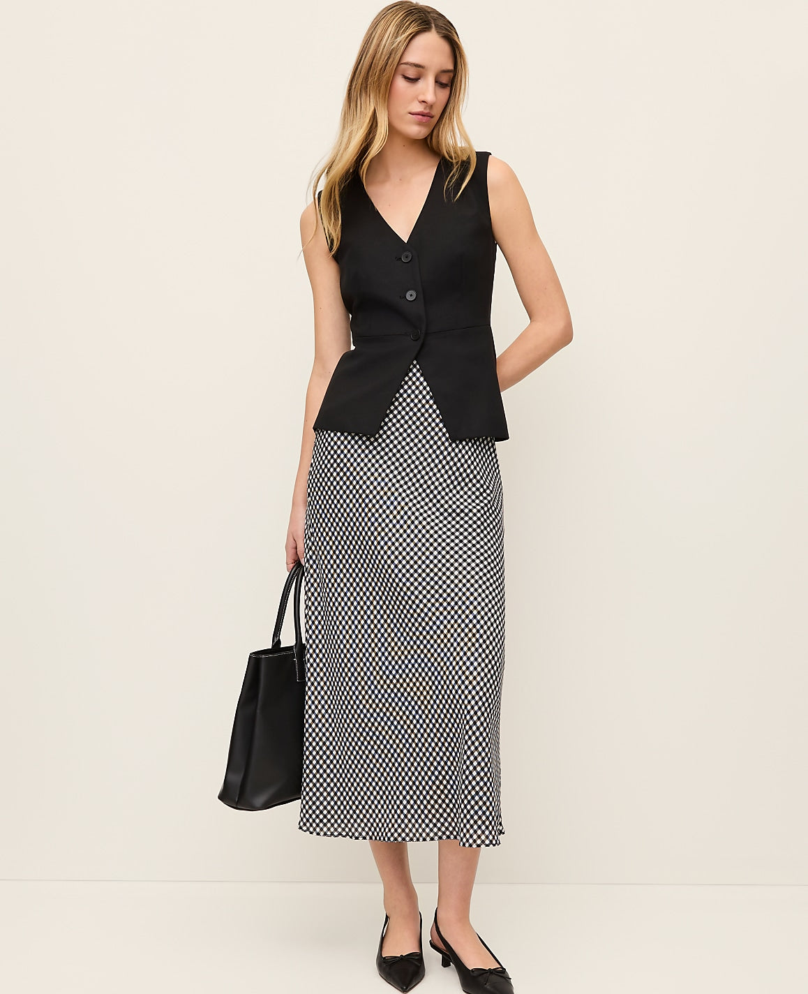 Gingham Bias Midi Slip Skirt | Ann Taylor