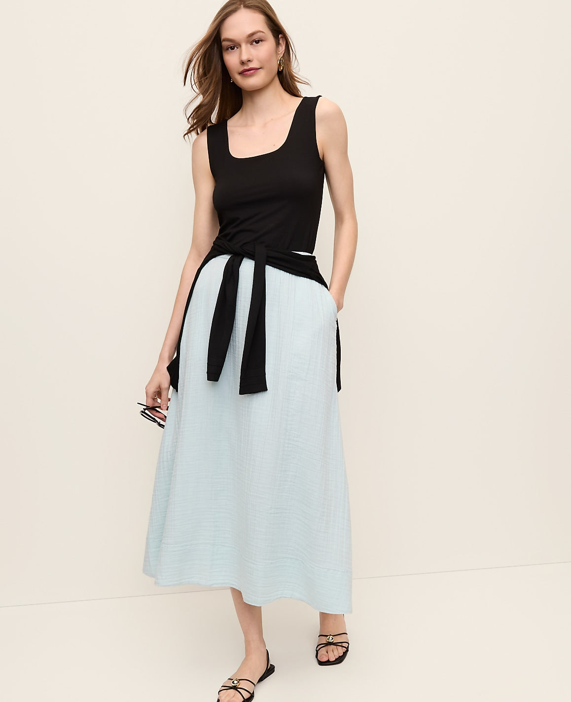 Cotton Gauze Drawstring Midi Skirt | Ann Taylor