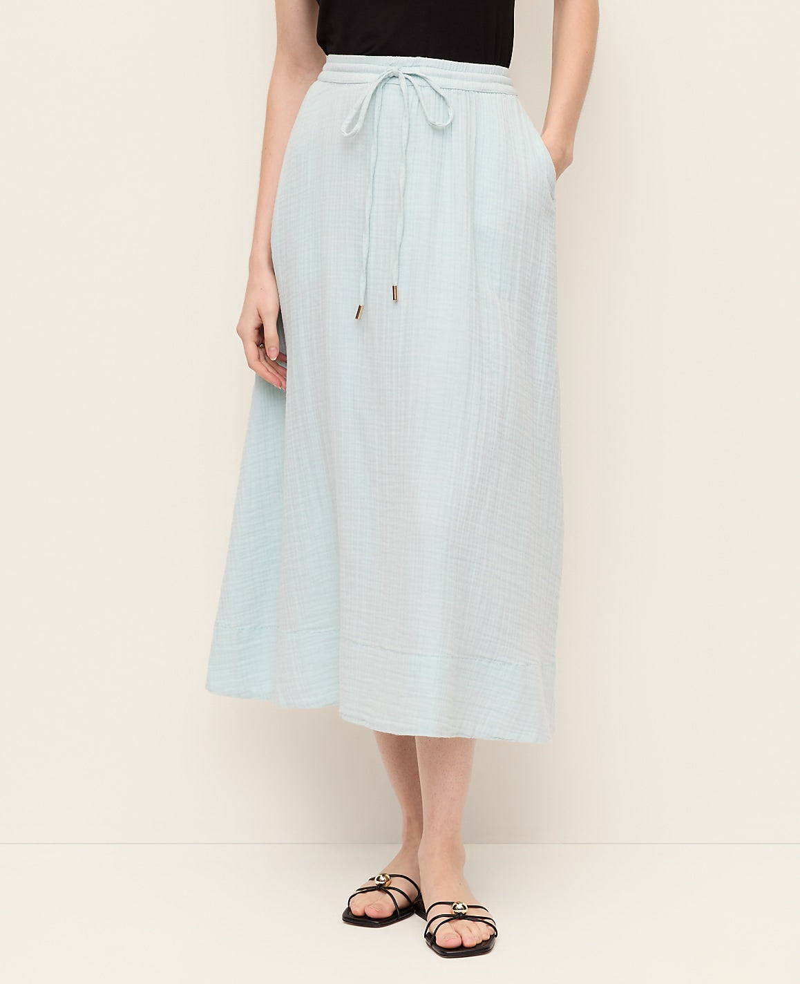 Cotton Gauze Drawstring Midi Skirt | Ann Taylor