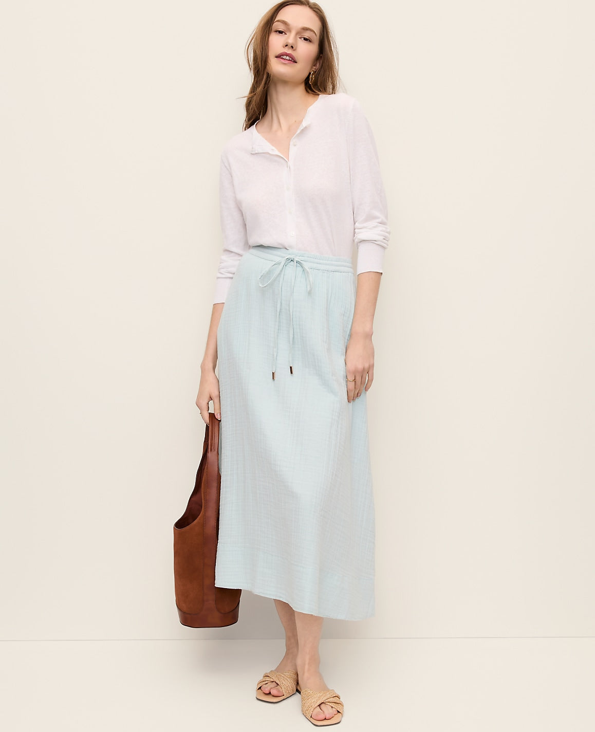 Cotton Gauze Drawstring Midi Skirt | Ann Taylor