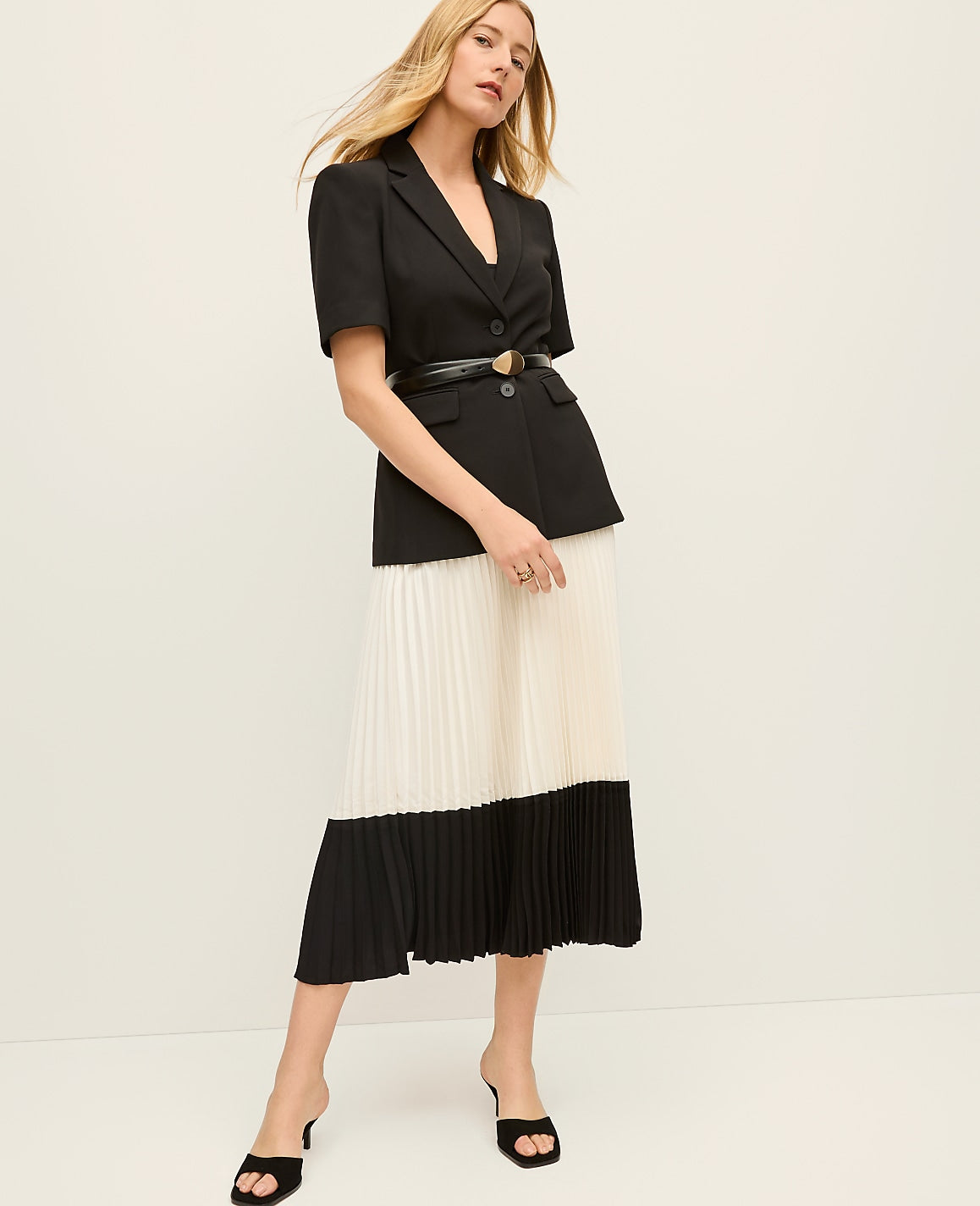 Colorblock Pleated Midi Skirt | Ann Taylor