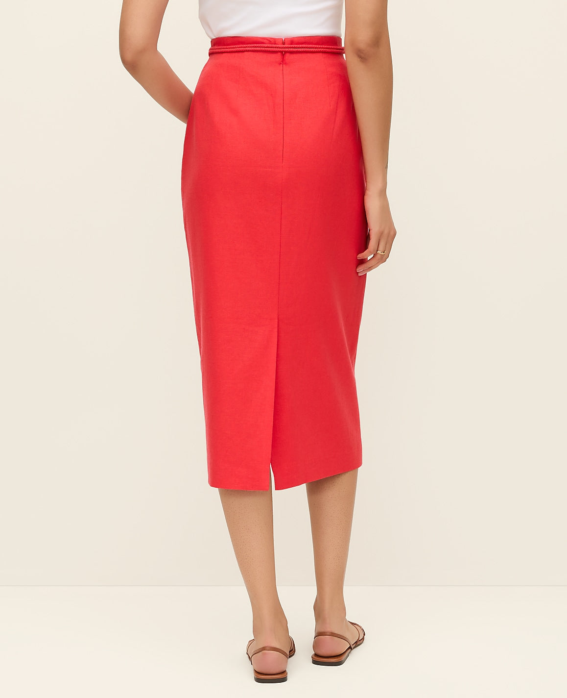Belted Midi Pencil Skirt in Linen Blend | Ann Taylor
