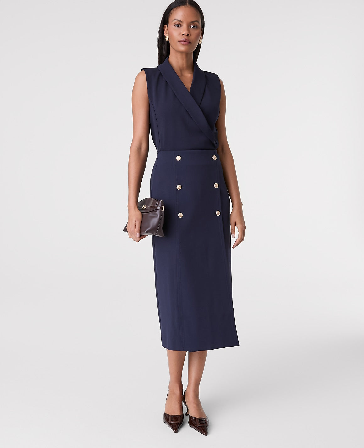 Ponte Button Wrap Midi Skirt | Ann Taylor