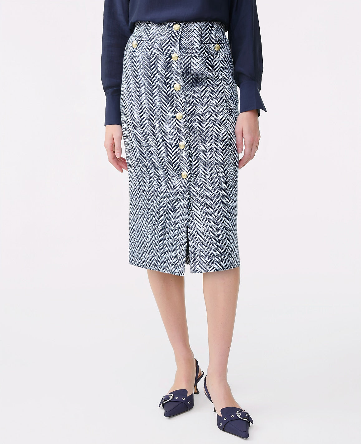 Tweed Button Front Pencil Skirt | Ann Taylor