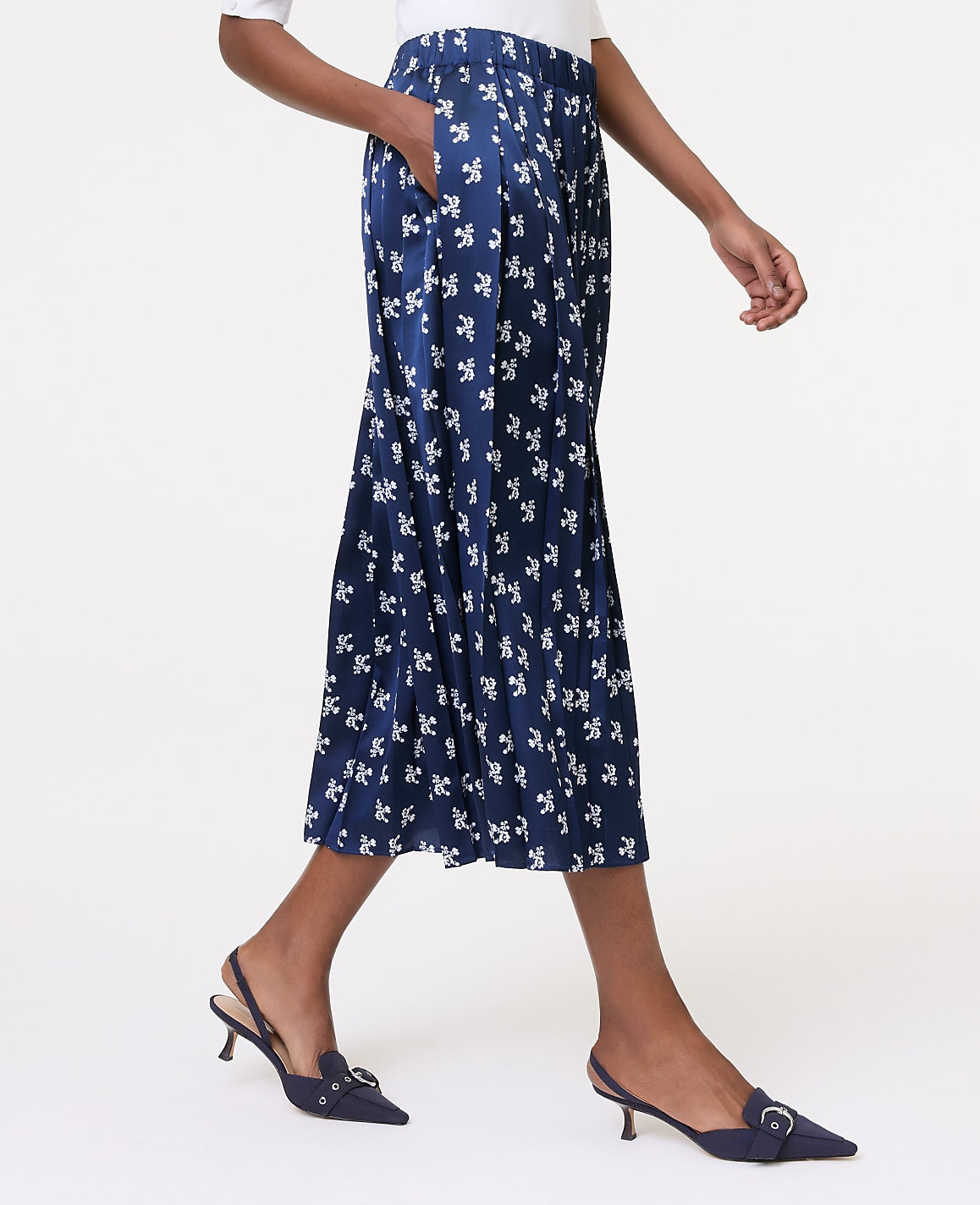 Floral Satin Pleated Midi Skirt | Ann Taylor