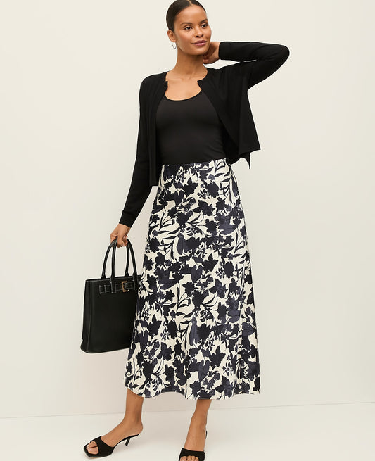 Floral Satin Midi Slip Skirt | Ann Taylor