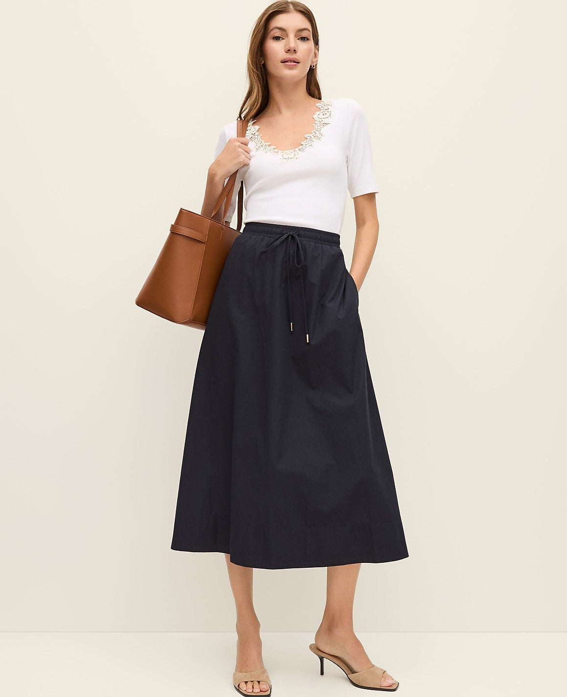 Weekend Drawstring Waist Midi Skirt | Ann Taylor