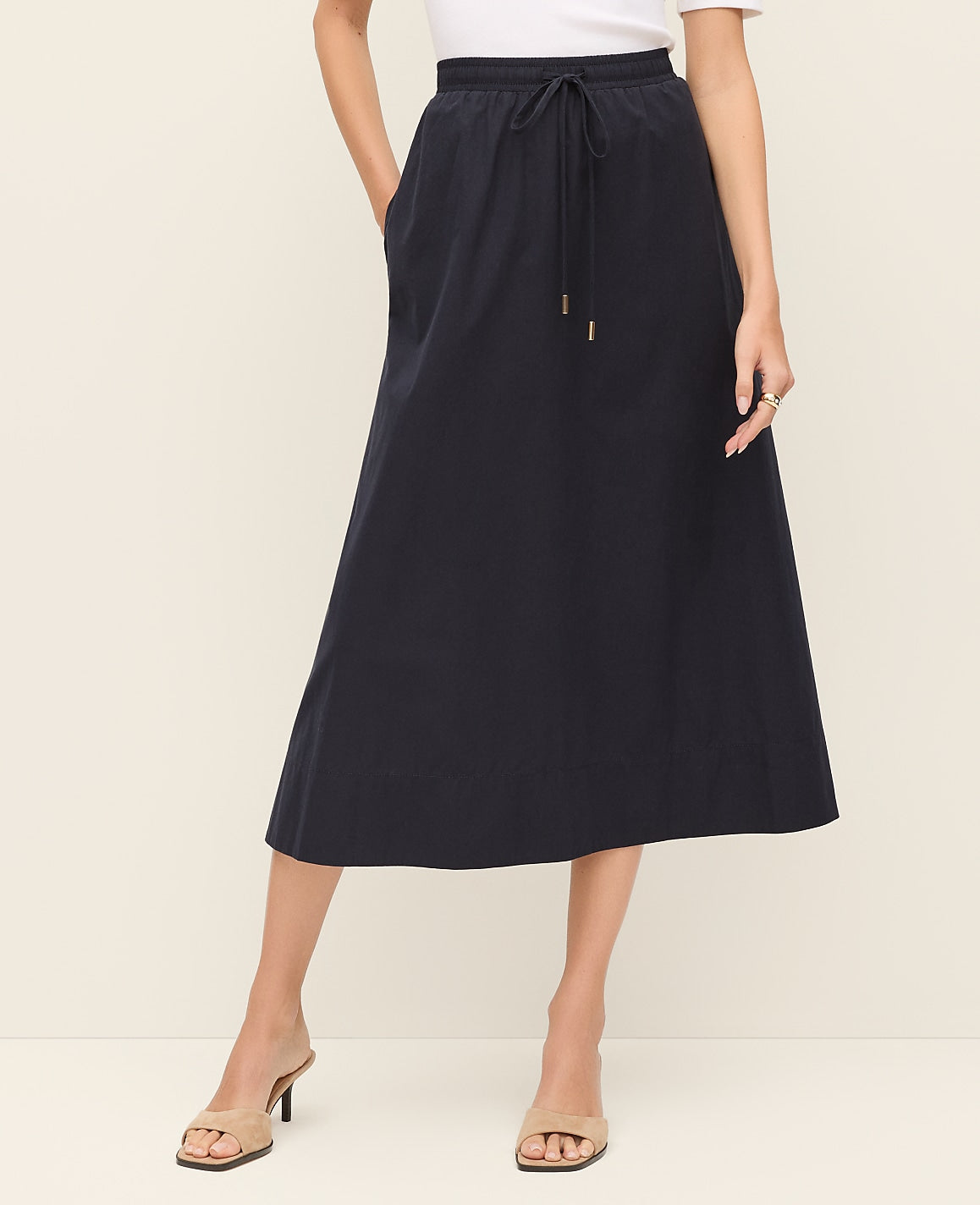 Weekend Drawstring Waist Midi Skirt | Ann Taylor