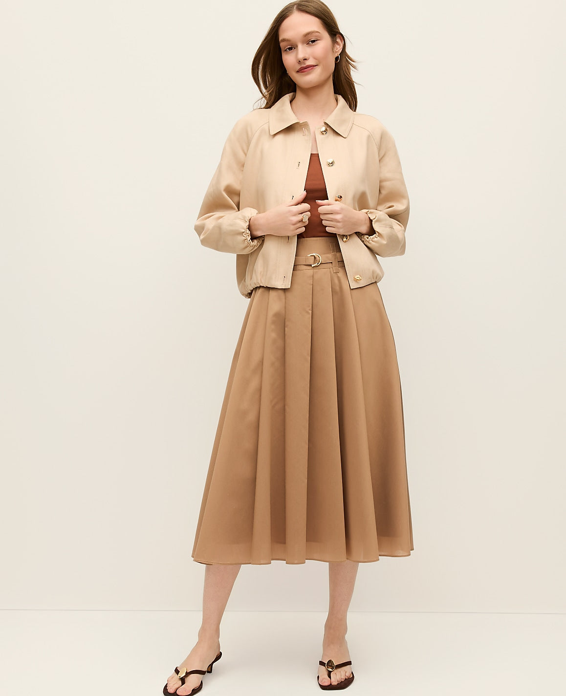 Belted Pleated Midi Skirt | Ann Taylor