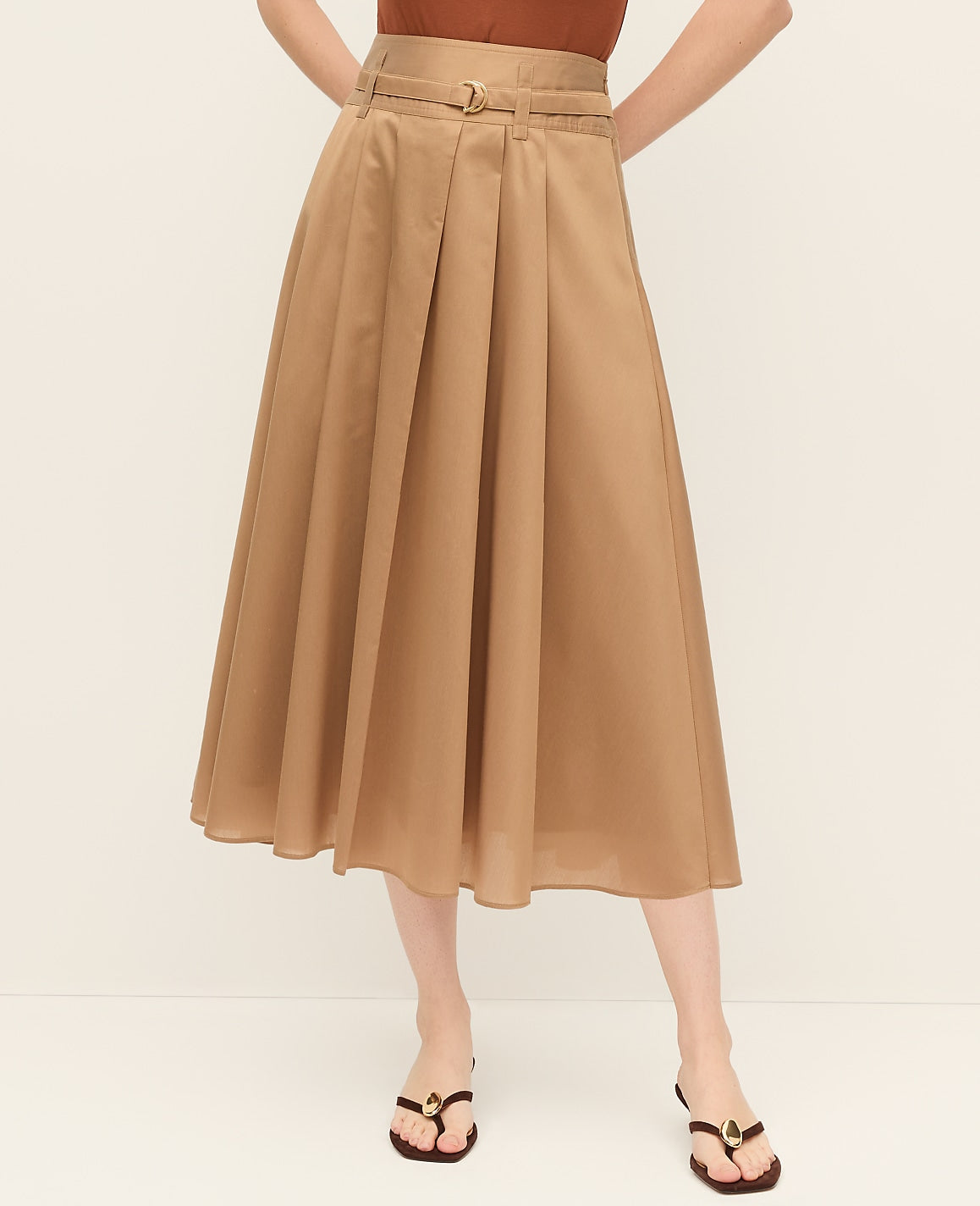 Belted Pleated Midi Skirt | Ann Taylor