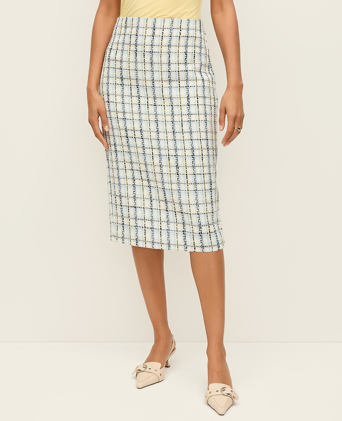 The Column Midi Skirt in Plaid Tweed | Ann Taylor