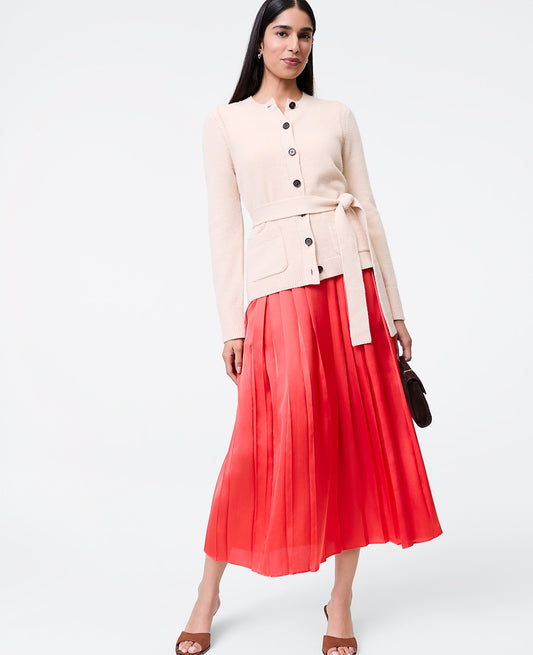 Satin Pleated Midi Skirt | Ann Taylor
