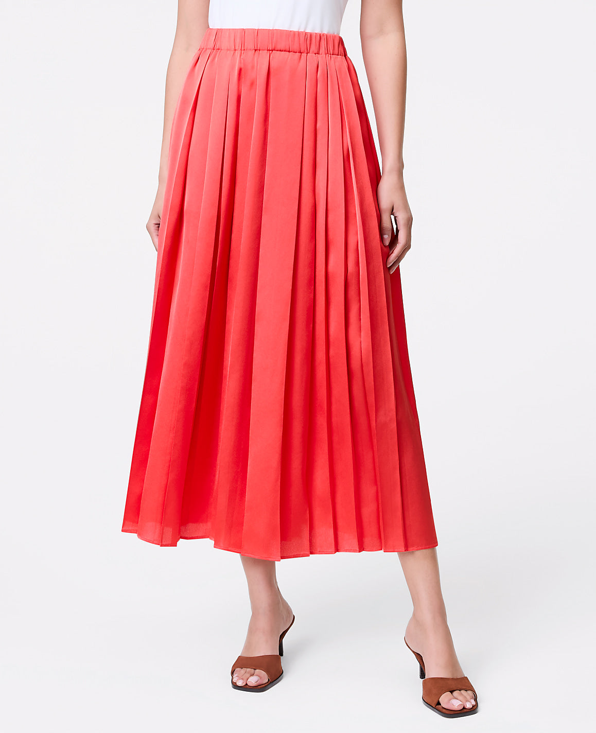 Satin Pleated Midi Skirt | Ann Taylor