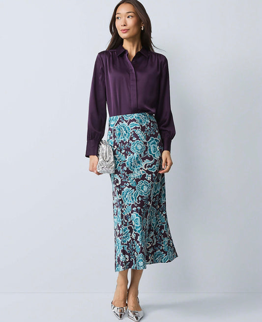 Floral Satin Midi Slip Skirt | Ann Taylor