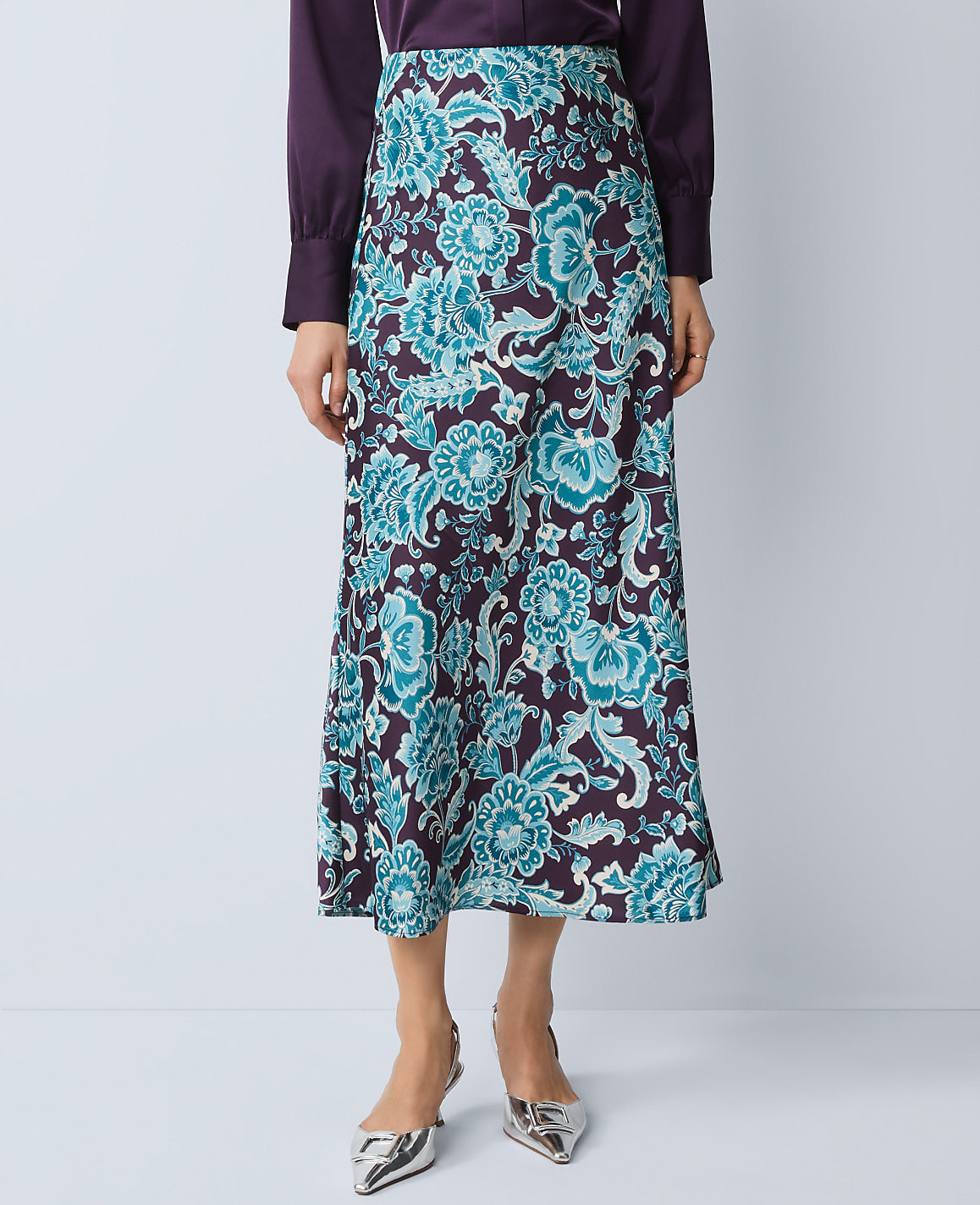 Floral Satin Midi Slip Skirt | Ann Taylor