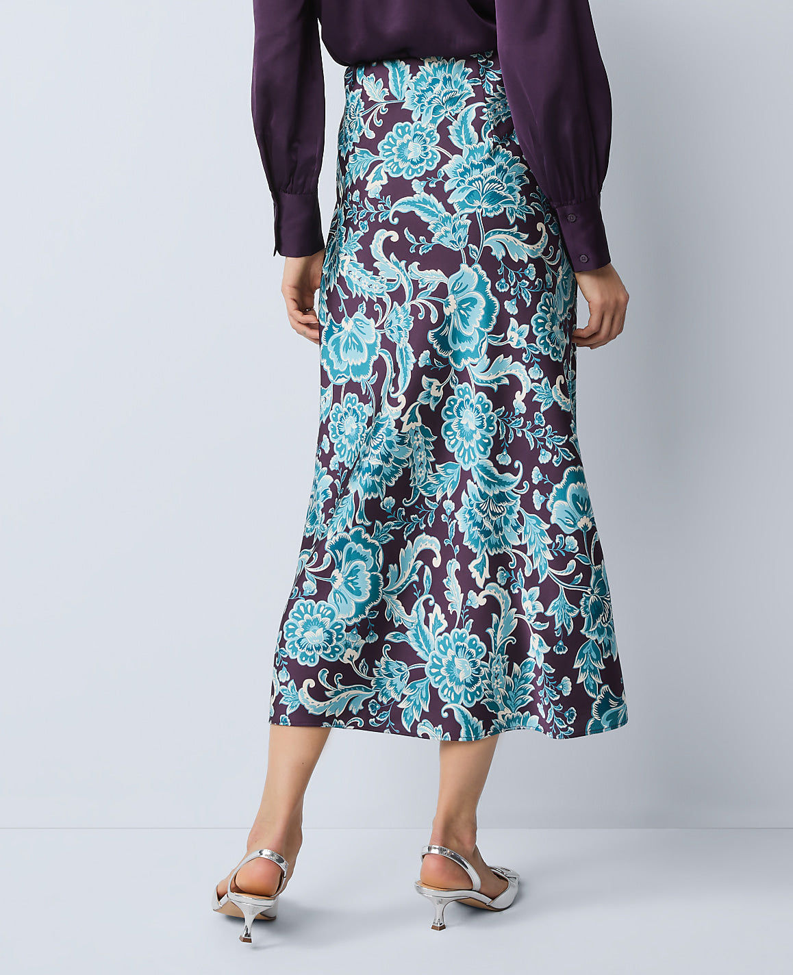 Floral Satin Midi Slip Skirt | Ann Taylor