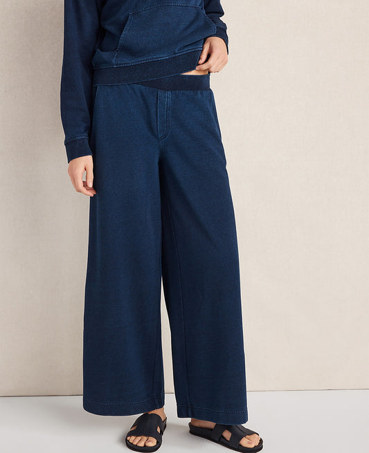 Haven Well Within Indigo Cotton Terry Wide Leg Pants | Ann Taylor