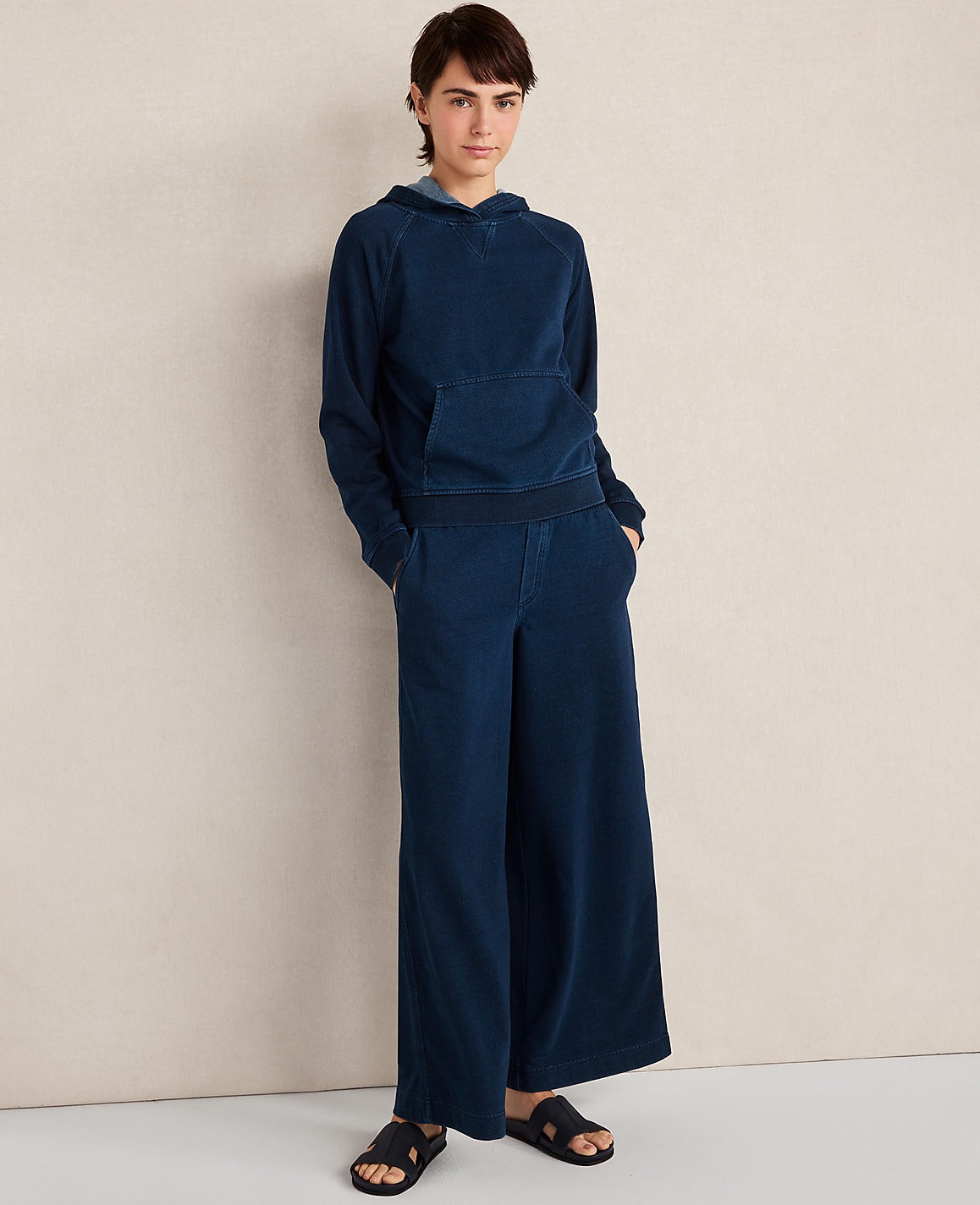 Haven Well Within Indigo Cotton Terry Wide Leg Pants | Ann Taylor