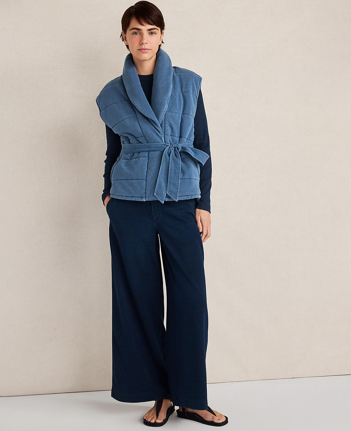 Haven Well Within Indigo Cotton Terry Wide Leg Pants | Ann Taylor