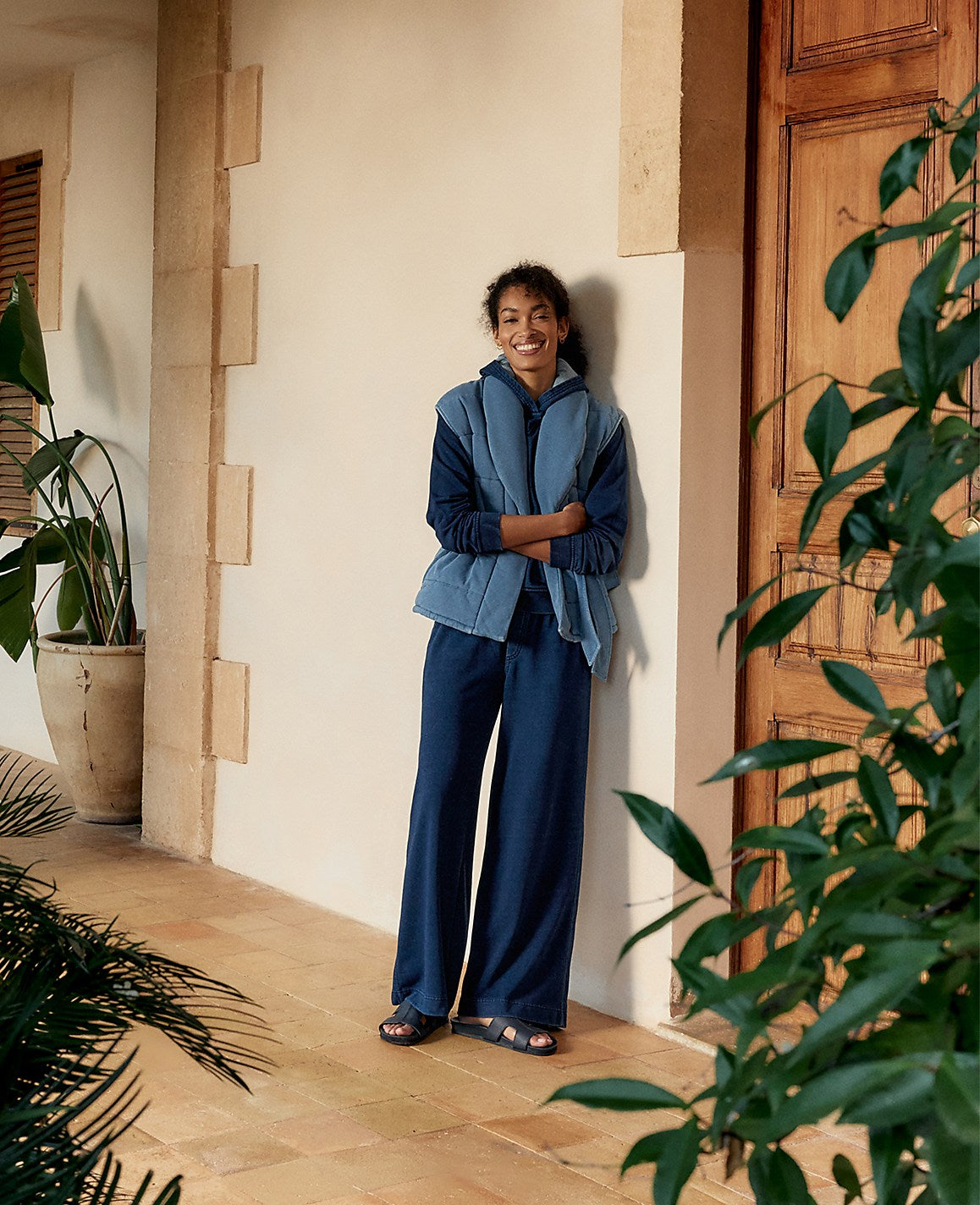 Haven Well Within Indigo Cotton Terry Wide Leg Pants | Ann Taylor