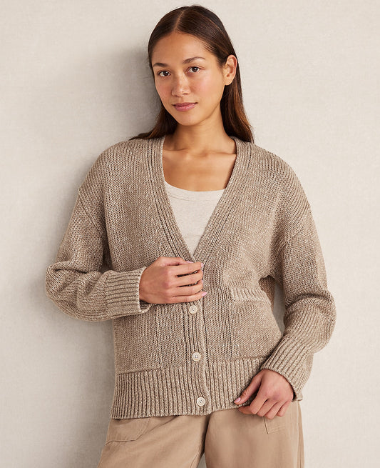 Haven Well Within Organic Cotton Linen Plaited V-Neck Cardigan | Ann Taylor