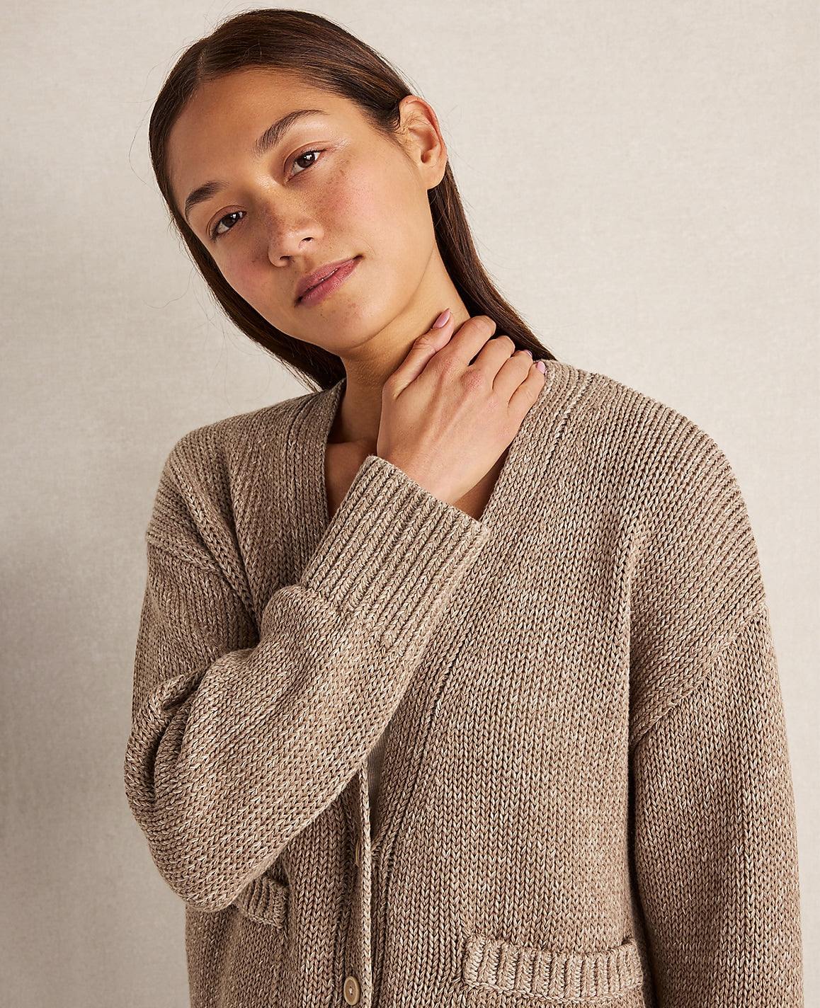 Haven Well Within Organic Cotton Linen Plaited V-Neck Cardigan | Ann Taylor