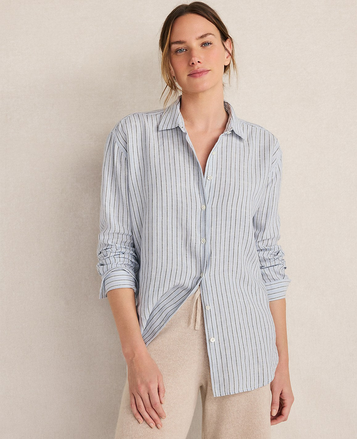 Haven Well Within The Daily Shirt in Linen Stripe | Ann Taylor