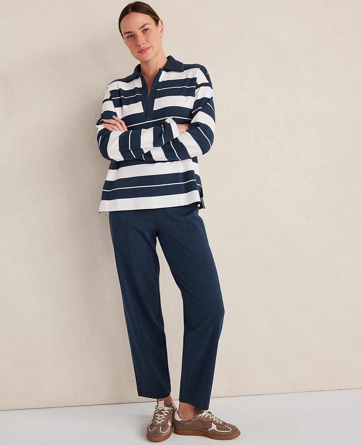 Haven Well Within Organic Cotton Interlock Stripe Johnny Collar Top | Ann Taylor