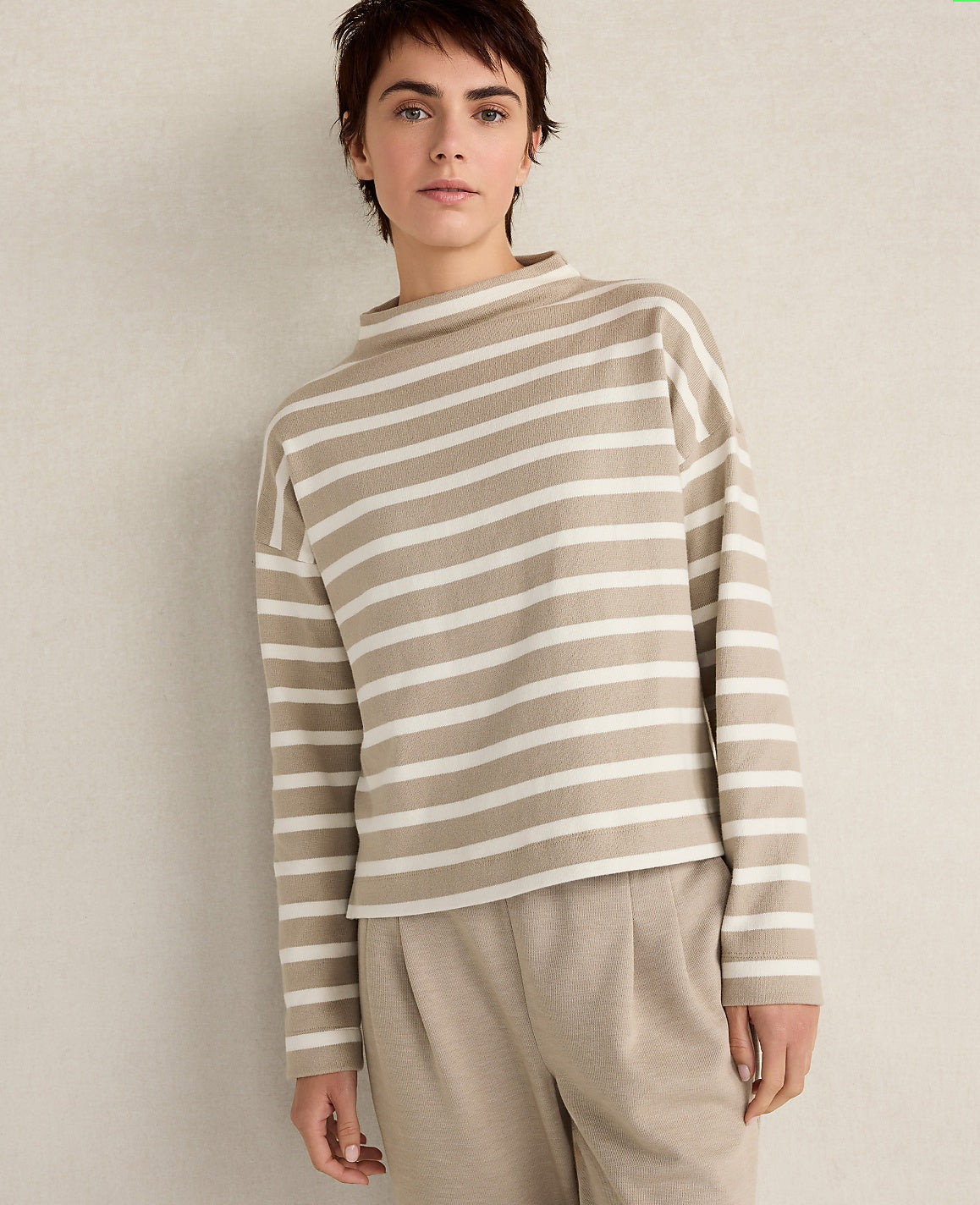 Haven Well Within Organic Cotton Funnel Neck Striped Pullover | Ann Taylor