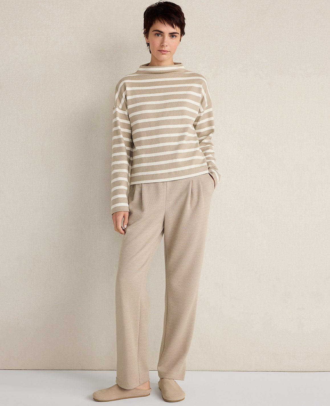 Haven Well Within Organic Cotton Funnel Neck Striped Pullover | Ann Taylor